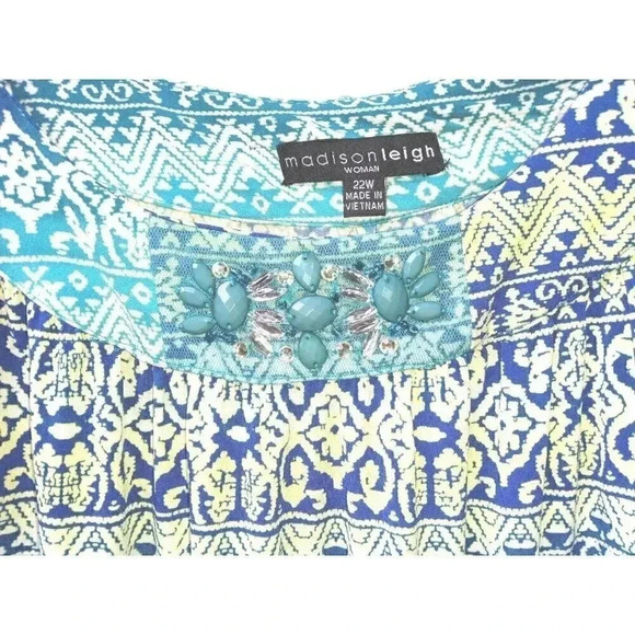 Maddie Leigh Women's Green, Blue, Yellow Rhinestone Shift Dress Sz  22W - Picture 6 of 6